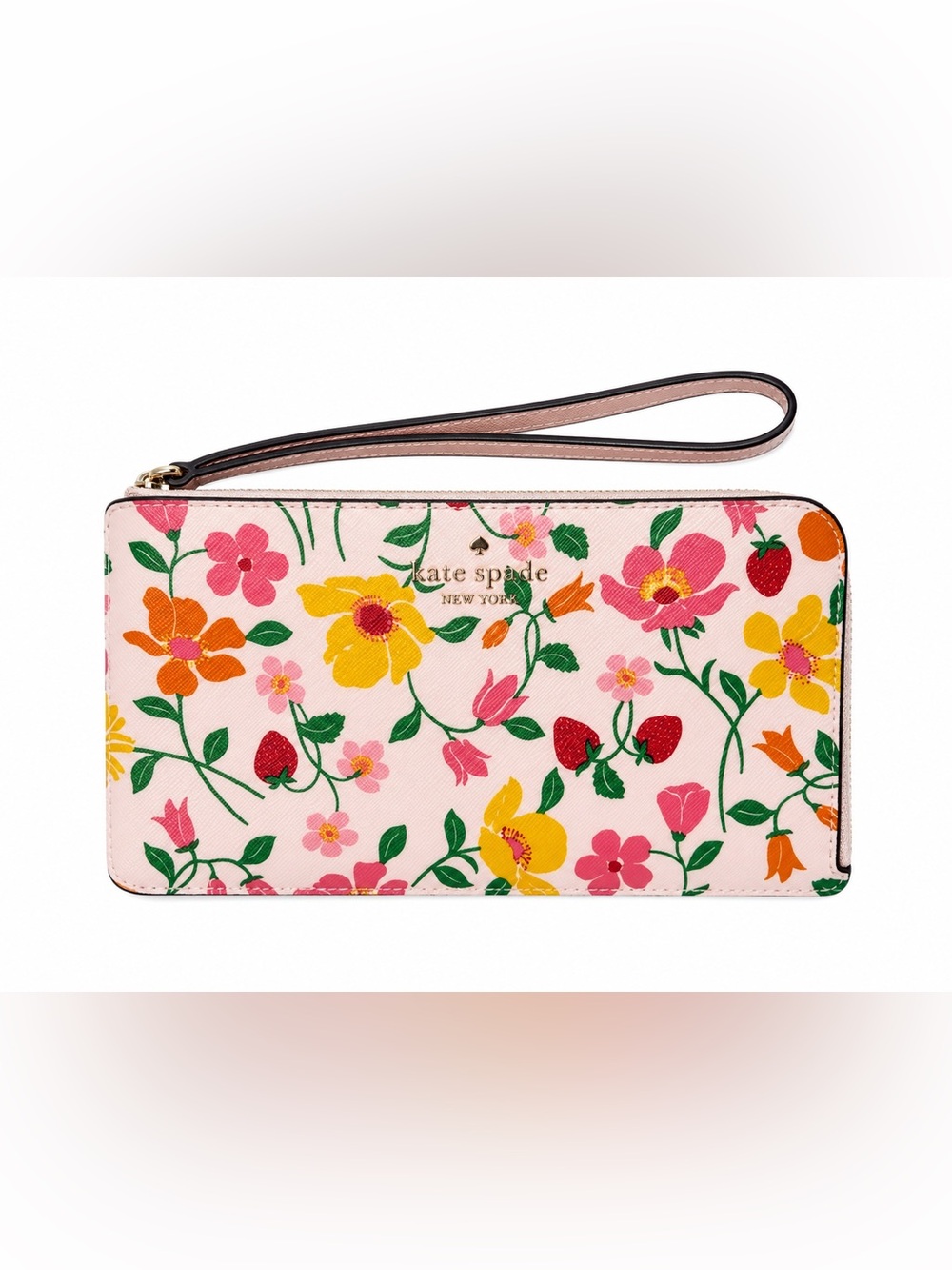 kate spade Floral & Strawberry Print Wristlet in Pink, Yellow, Green, Red